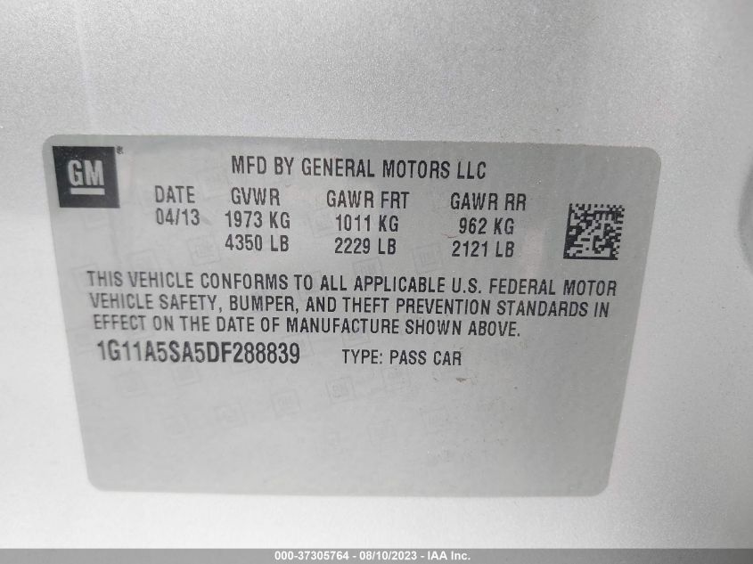 2013 CHEVROLET MALIBU LS - 1G11A5SA5DF288839