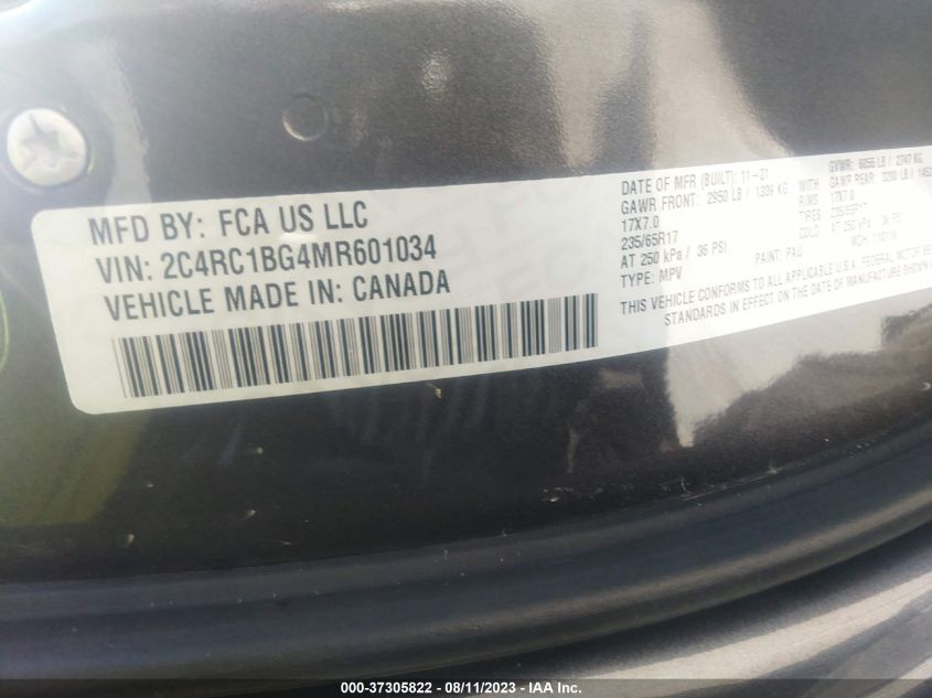 2021 CHRYSLER PACIFICA TOURING L - 2C4RC1BG4MR601034