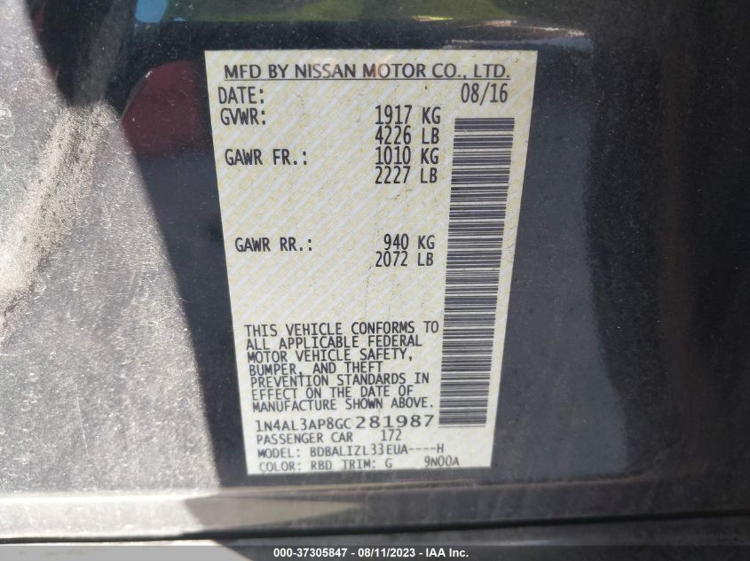 2016 NISSAN ALTIMA 2.5 SV - 1N4AL3AP8GC281987