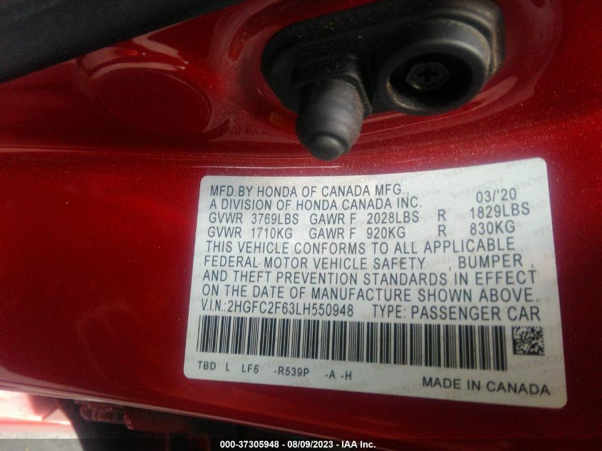 2020 HONDA CIVIC SEDAN LX - 2HGFC2F63LH550948