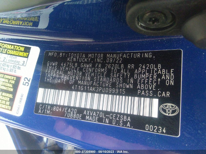 2023 TOYOTA CAMRY SE/SE NIGHTSHADE - 4T1G11AK3PU099915