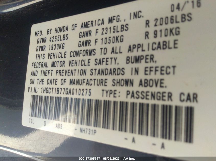 2016 HONDA ACCORD COUPE EX - 1HGCT1B77GA010275
