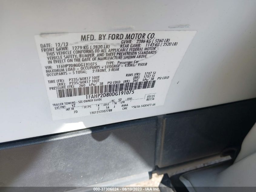 2013 FORD TAURUS SE - 1FAHP2D80DG191075