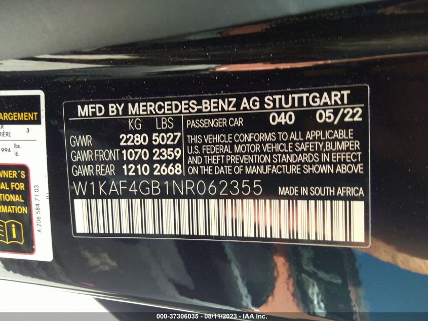 2022 MERCEDES-BENZ C-CLASS C 300 - W1KAF4GB1NR062355