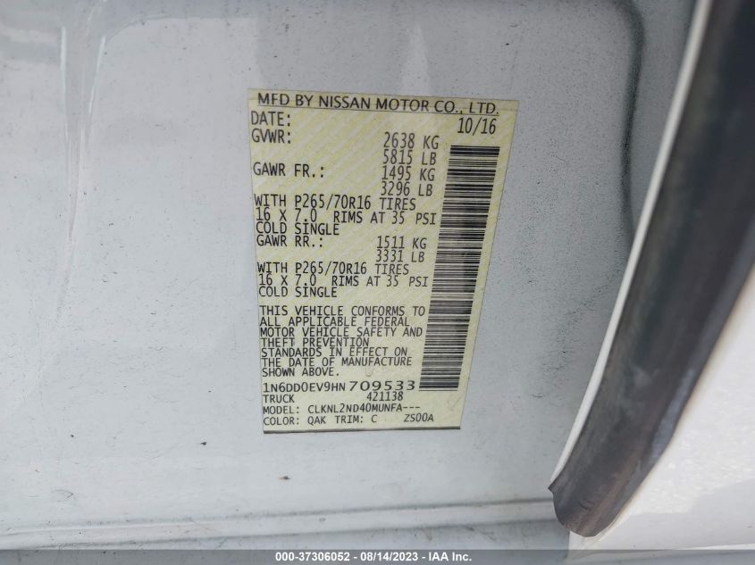 2017 NISSAN FRONTIER S/SV/SL/PRO-4X - 1N6DD0EV9HN709533