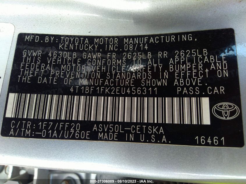 2014 TOYOTA CAMRY L/SE/LE/XLE - 4T1BF1FK2EU456311