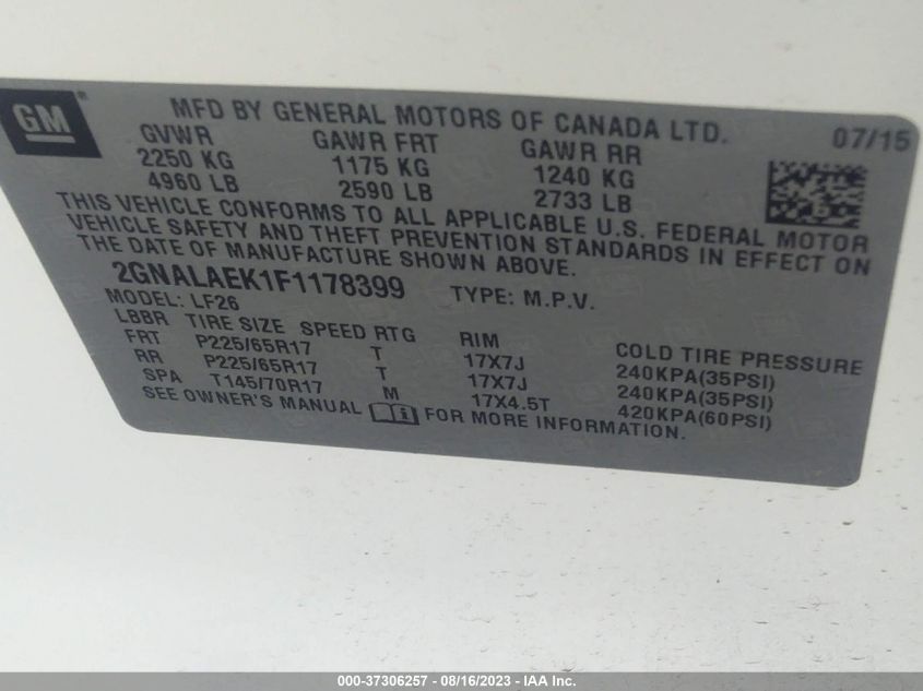 2015 CHEVROLET EQUINOX LS - 2GNALAEK1F1178399