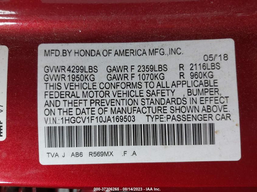 2018 HONDA ACCORD SEDAN LX 1.5T - 1HGCV1F10JA169503