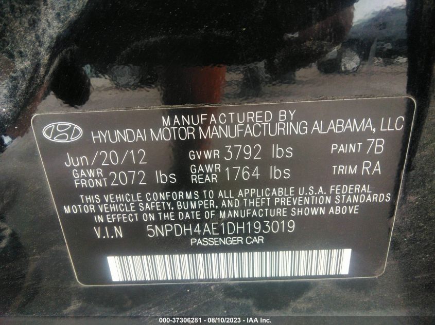 2013 HYUNDAI ELANTRA LIMITED PZEV - 5NPDH4AE1DH193019