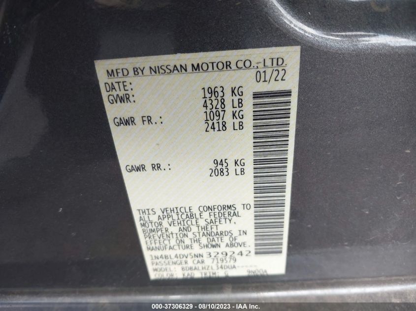 2022 NISSAN ALTIMA 2.5 SV - 1N4BL4DV5NN329242