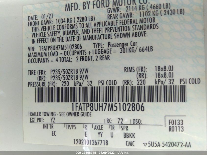 2021 FORD MUSTANG ECOBOOST - 1FATP8UH7M5102806