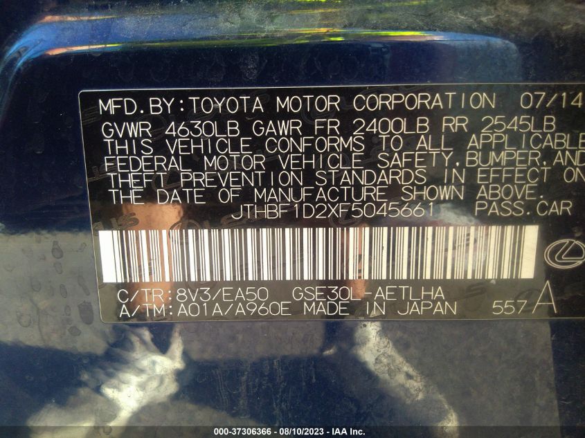 2015 LEXUS IS 250 - JTHBF1D2XF5045661