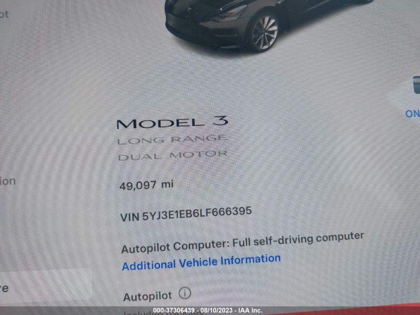 2020 TESLA MODEL 3 LONG RANGE - 5YJ3E1EB6LF666395