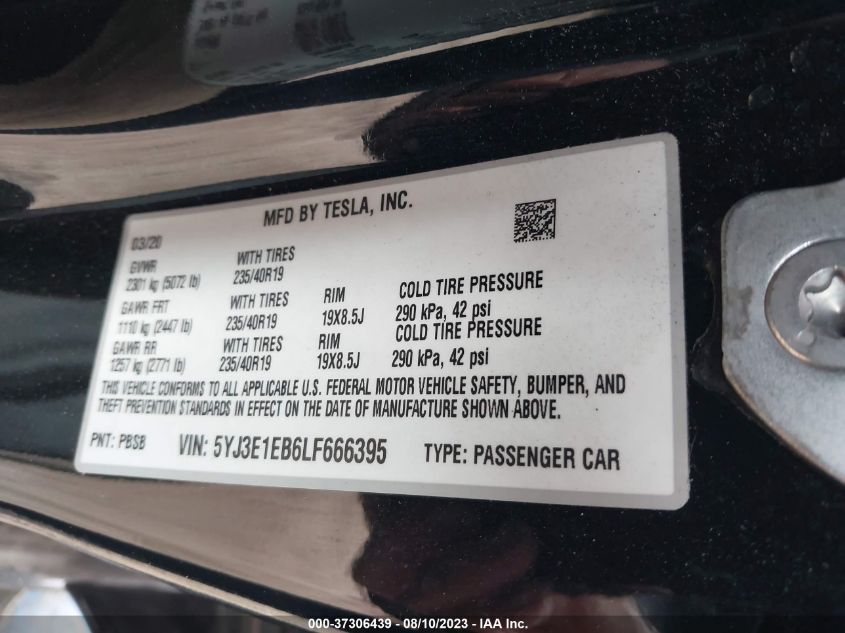 2020 TESLA MODEL 3 LONG RANGE - 5YJ3E1EB6LF666395