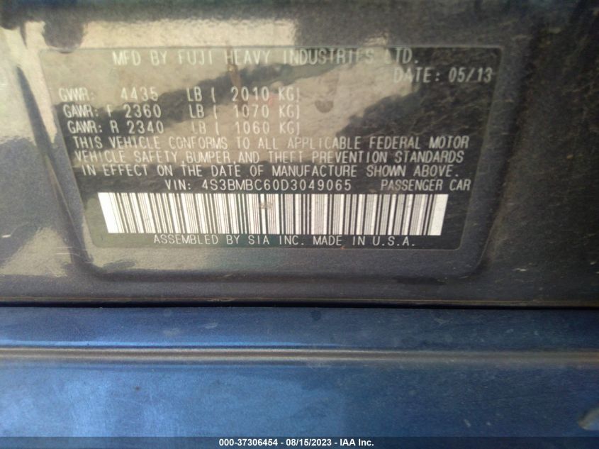 2013 SUBARU LEGACY 2.5I PREMIUM 4S3BMBC60D3049065