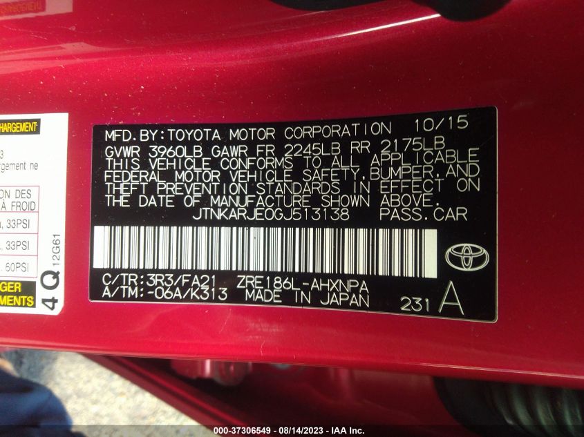 2016 TOYOTA SCION IM - JTNKARJE0GJ513138