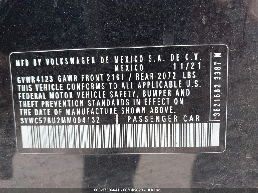 VIN 3VWC57BU2MM094132 2021 VOLKSWAGEN JETTA S/SE/R-LINE