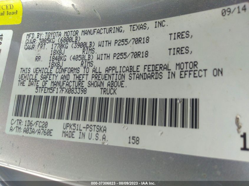 2015 TOYOTA TUNDRA 2WD TRUCK SR5 5TFEM5F17FX083398