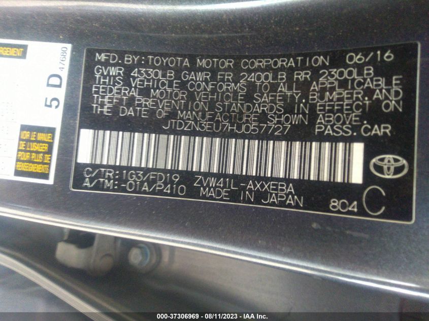 2017 TOYOTA PRIUS V TWO/FIVE/THREE/FOUR - JTDZN3EU7HJ057727