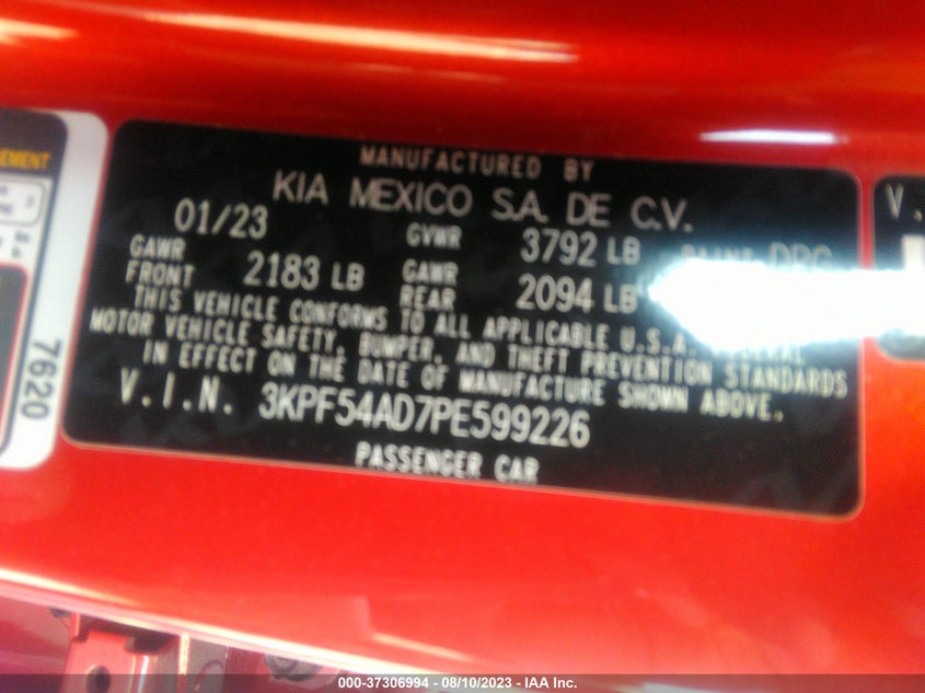 VIN 3KPF54AD7PE599226 2023 KIA FORTE GT LINE