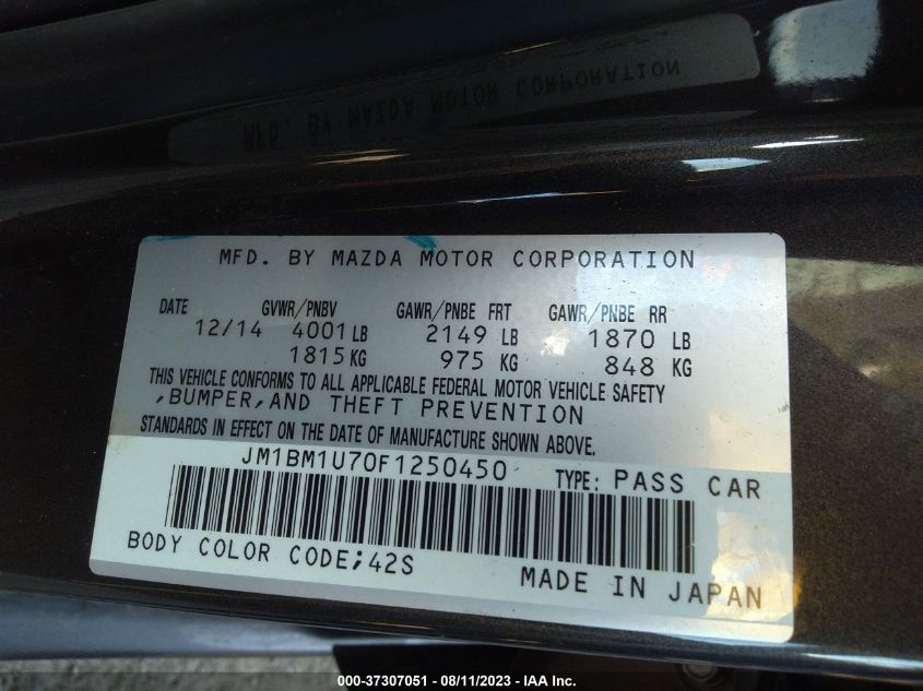 2015 MAZDA MAZDA3 I SPORT - JM1BM1U70F1250450
