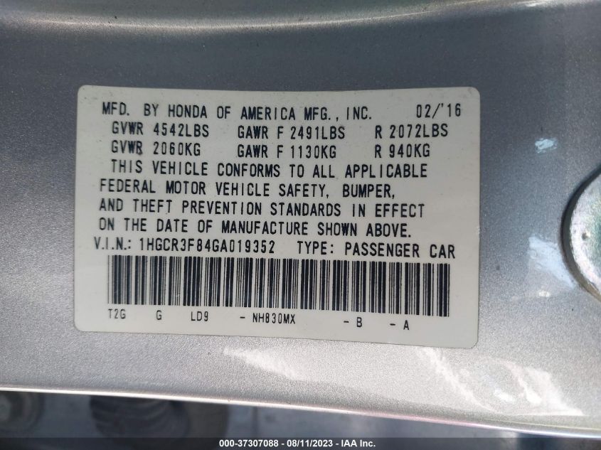 2016 HONDA ACCORD SEDAN EX-L - 1HGCR3F84GA019352