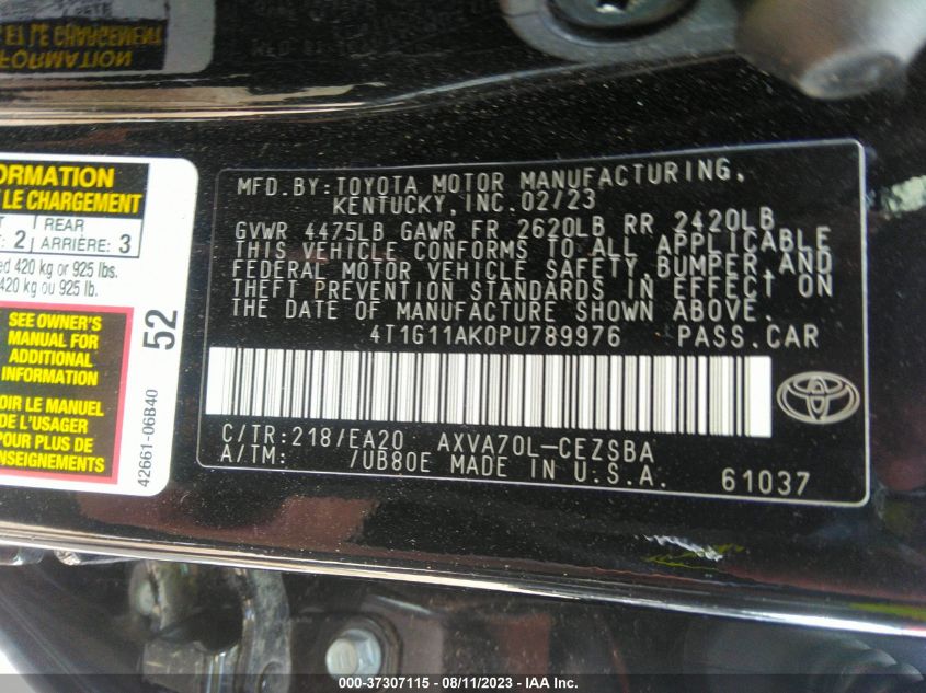 2023 TOYOTA CAMRY SE/SE NIGHTSHADE - 4T1G11AK0PU789976