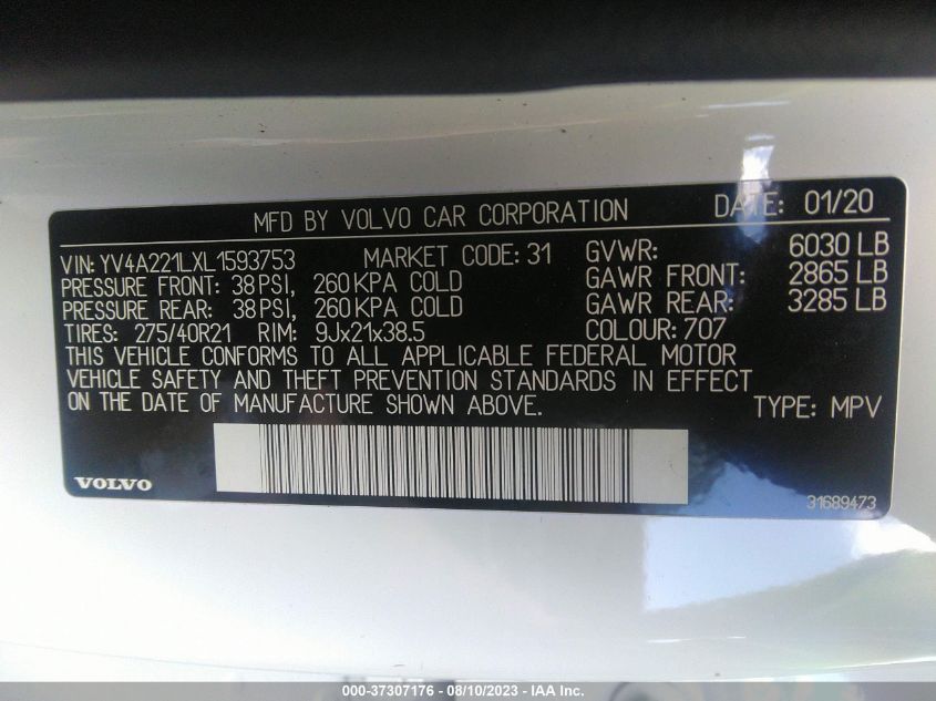 2020 VOLVO XC90 INSCRIPTION - YV4A221LXL1593753
