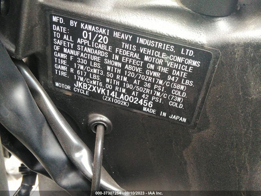2020 KAWASAKI ZX1002 K JKBZXVK14LA002456