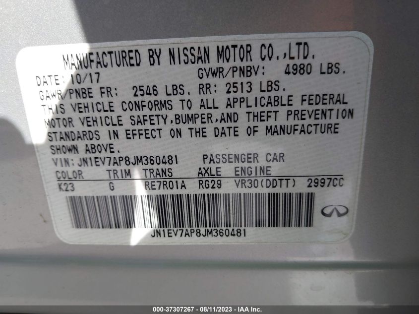 2018 INFINITI Q50 3.0T LUXE - JN1EV7AP8JM360481