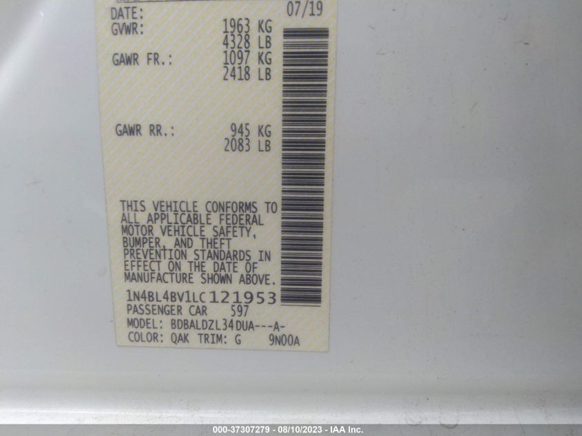 2020 NISSAN ALTIMA 2.5 S - 1N4BL4BV1LC121953