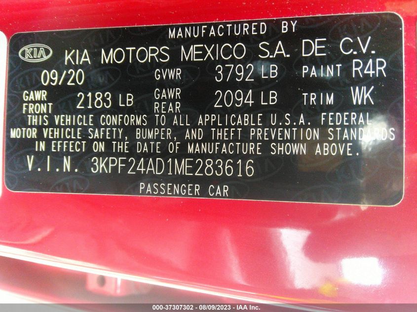 2021 KIA FORTE LXS - 3KPF24AD1ME283616
