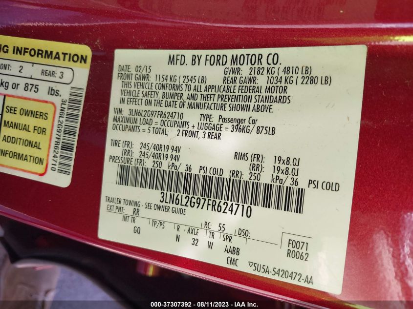 2015 LINCOLN MKZ - 3LN6L2G97FR624710