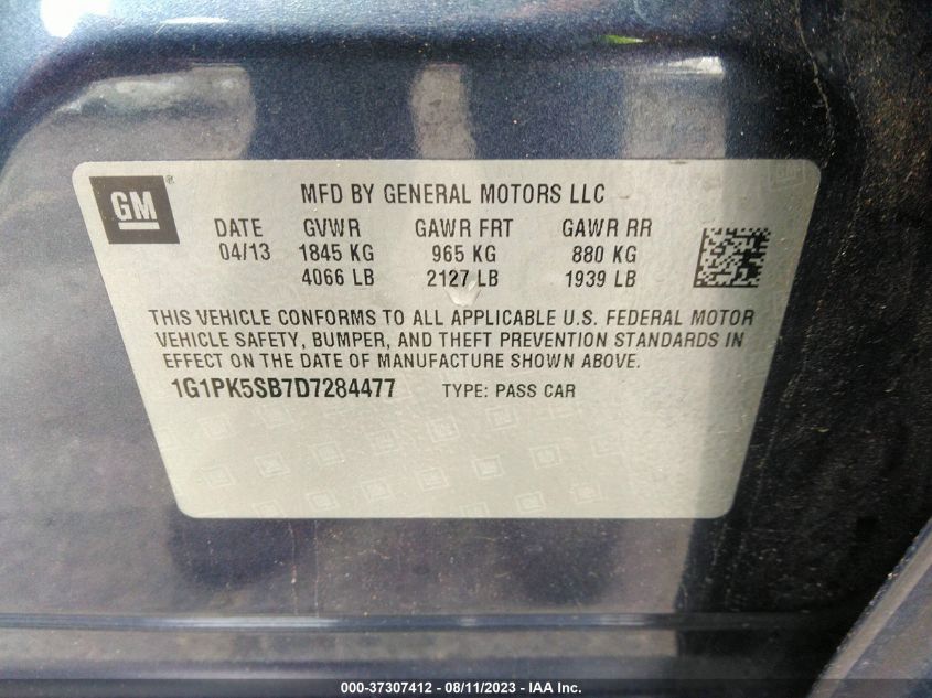 2013 CHEVROLET CRUZE LT - 1G1PK5SB7D7284477
