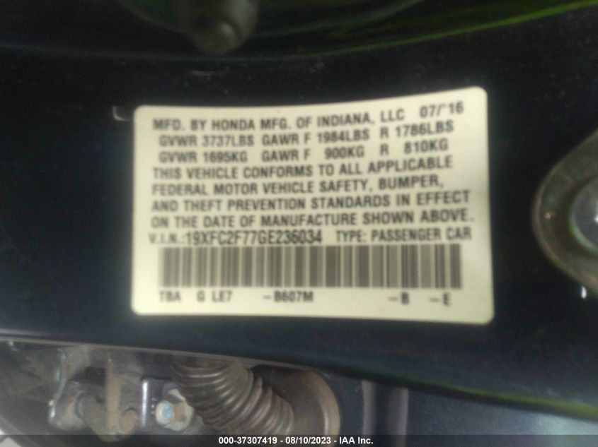 2016 HONDA CIVIC SEDAN EX - 19XFC2F77GE236034