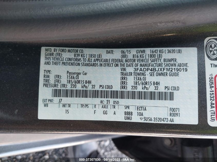 2015 FORD FIESTA SE - 3FADP4BJXFM219019