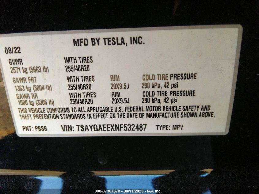 7SAYGAEEXNF532487 Tesla Model Y LONG RANGE 9