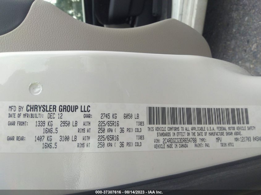 2013 DODGE GRAND CARAVAN SXT - 2C4RDGCG3DR654788