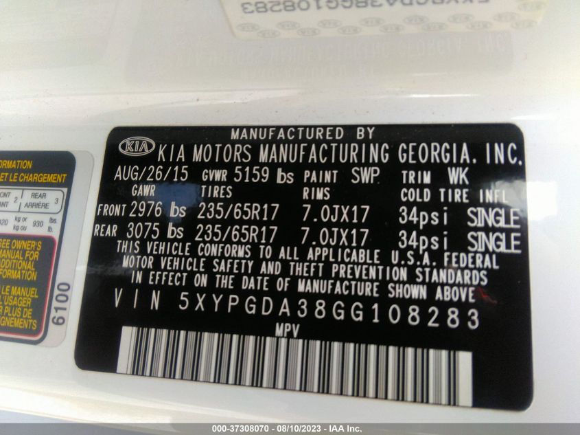 2016 KIA SORENTO LX - 5XYPGDA38GG108283