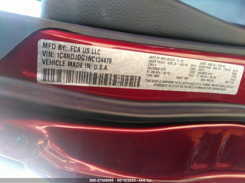 2022 DODGE DURANGO GT - 1C4RDJDG1NC134479