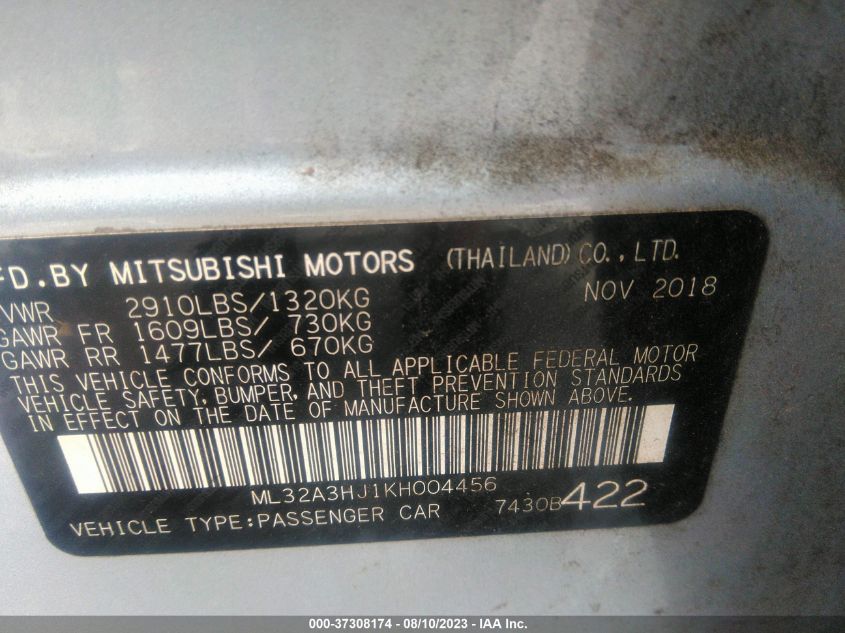 2019 MITSUBISHI MIRAGE ES/RF - ML32A3HJ1KH004456