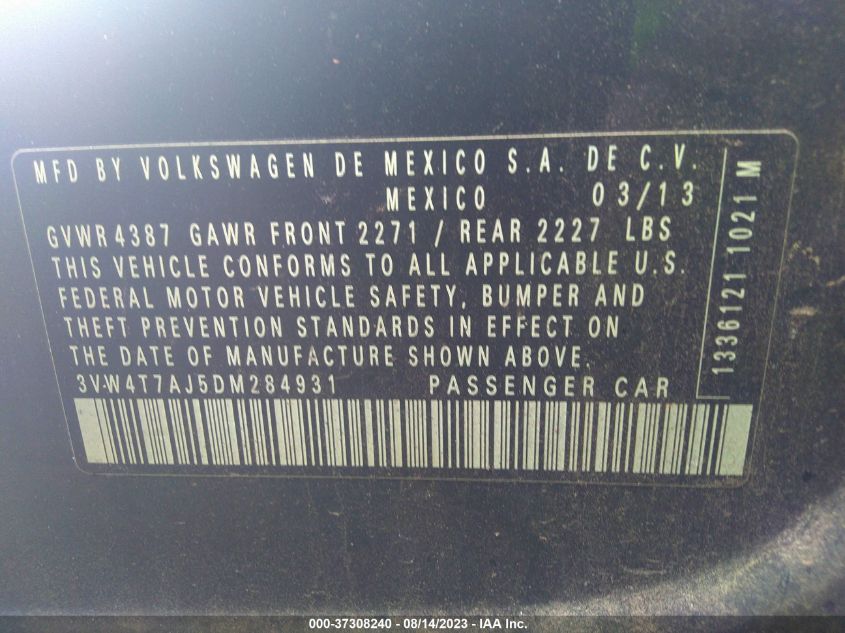 2013 VOLKSWAGEN GLI AUTOBAHN W/NAV 3VW4T7AJ5DM284931