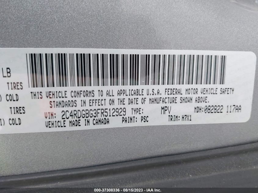 2015 DODGE GRAND CARAVAN SE - 2C4RDGBG3FR512929