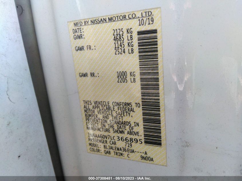 2020 NISSAN MAXIMA SL - 1N4AA6DV7LC366895