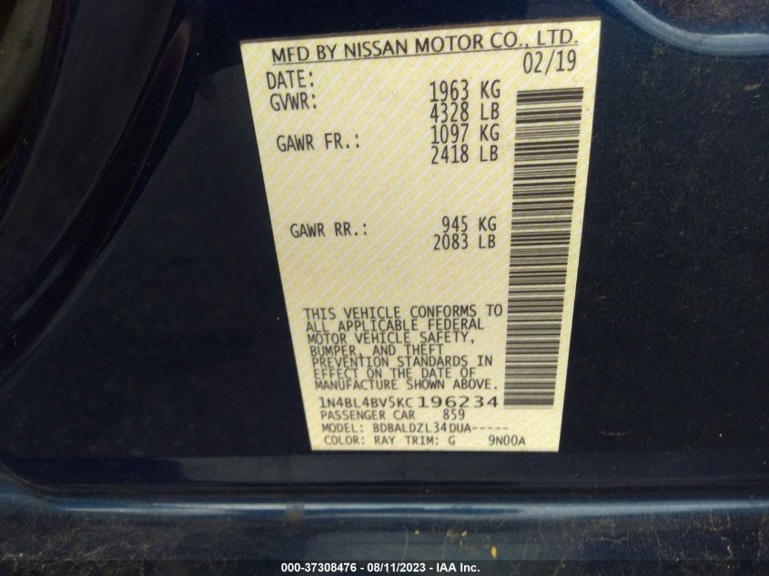 2019 NISSAN ALTIMA 2.5 S - 1N4BL4BV5KC196234
