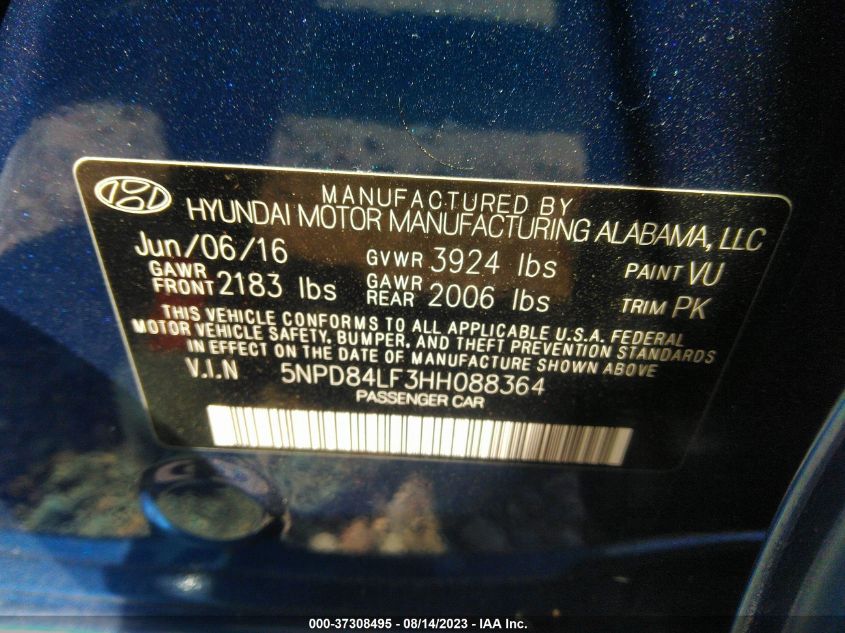 2017 HYUNDAI ELANTRA SE - 5NPD84LF3HH088364