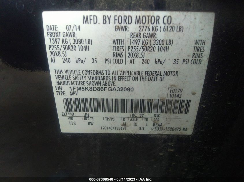 2015 FORD EXPLORER XLT - 1FM5K8D86FGA32090