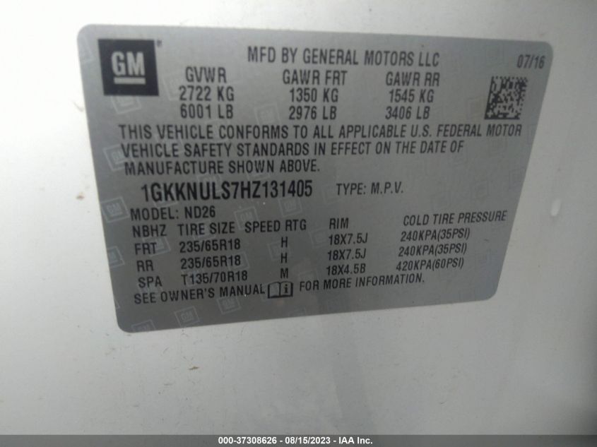 2017 GMC ACADIA SLT - 1GKKNULS7HZ131405