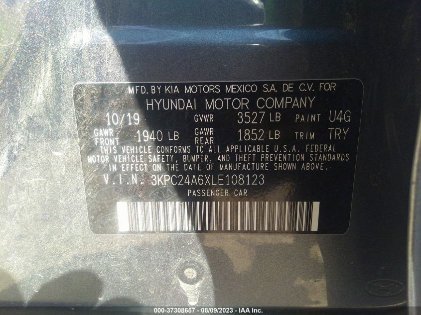 3KPC24A6XLE108123 Hyundai Accent SEL 9