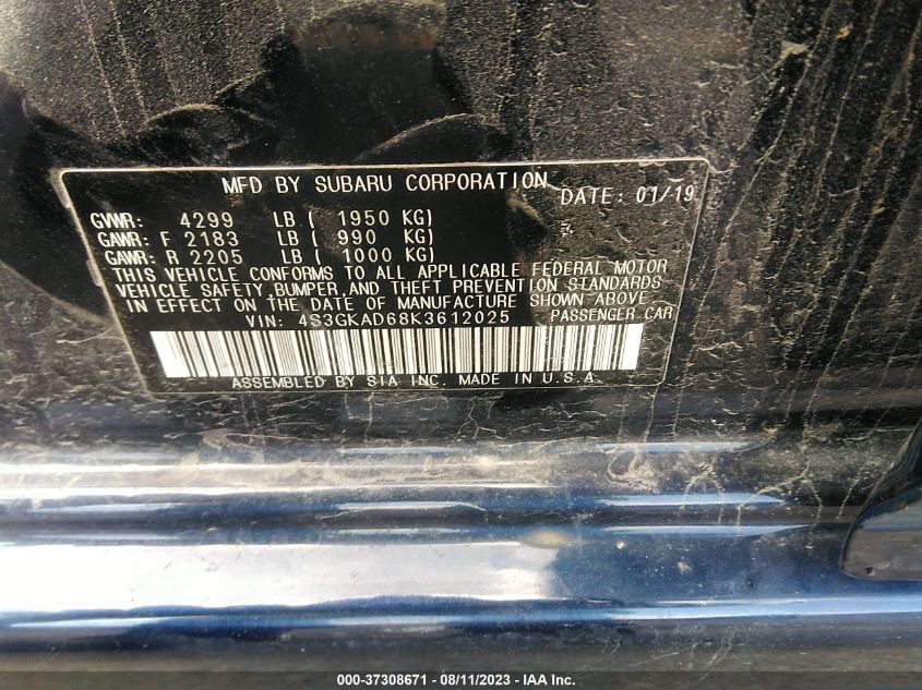 2019 SUBARU IMPREZA PREMIUM - 4S3GKAD68K3612025